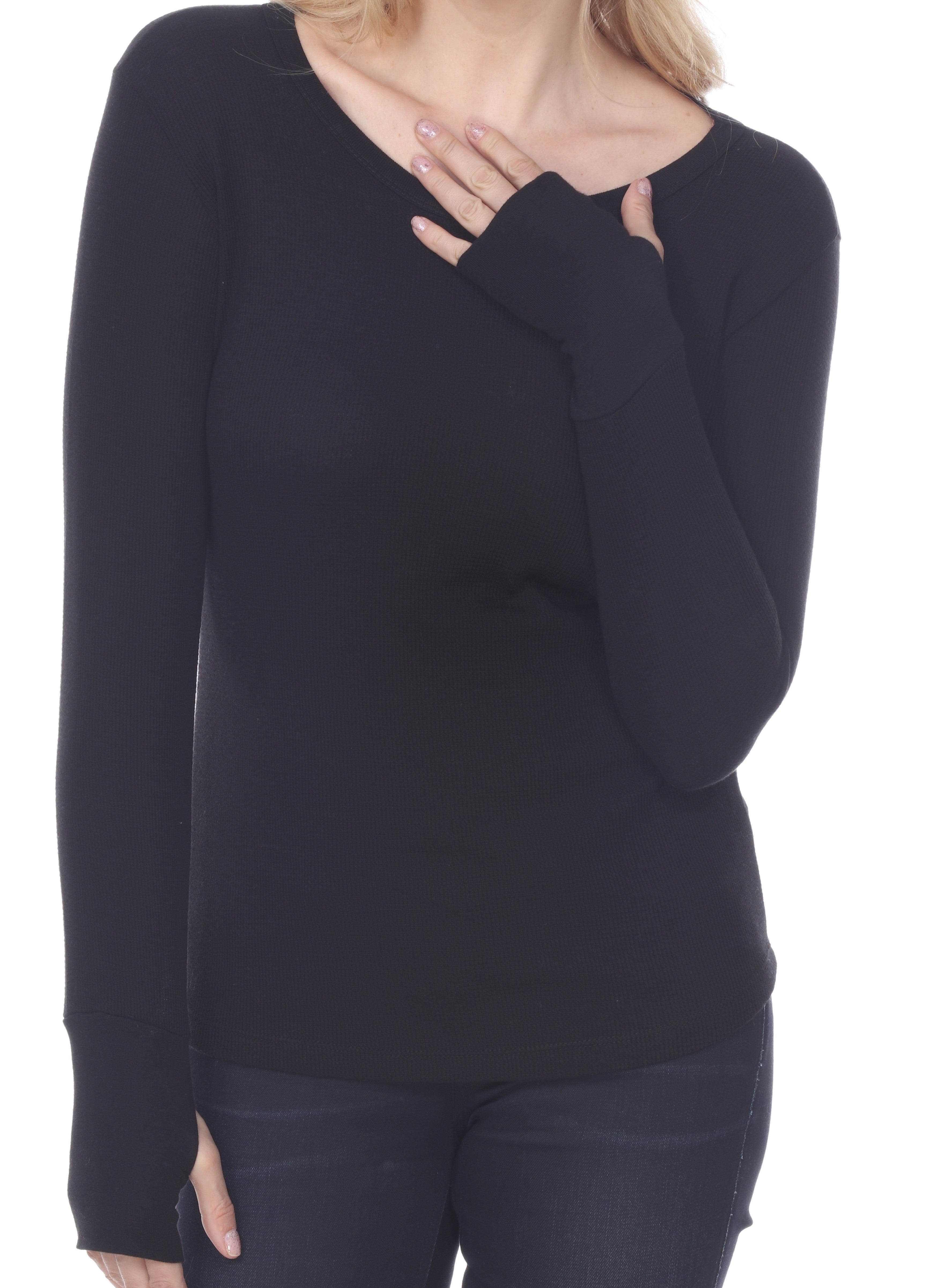 Ladies Long Sleeve Crew Neck, Features Cuff with Exposed Thumb