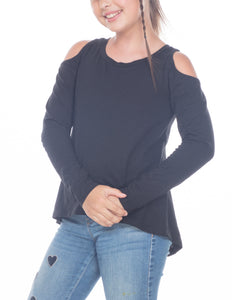 Young Girls Long Sleeve Cold Shoulder Tee 7-16