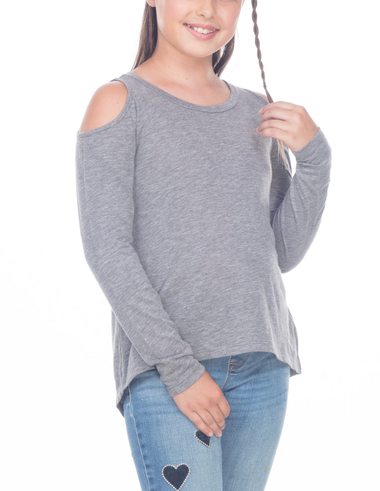 Young Girls Long Sleeve Cold Shoulder Tee 7-16