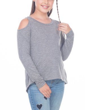 Young Girls Long Sleeve Cold Shoulder Tee 7-16