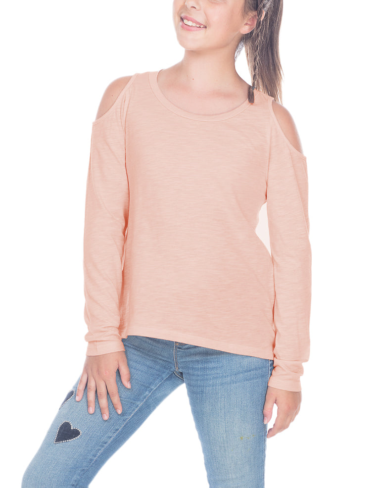 Young Girls Long Sleeve Cold Shoulder Tee 7-16