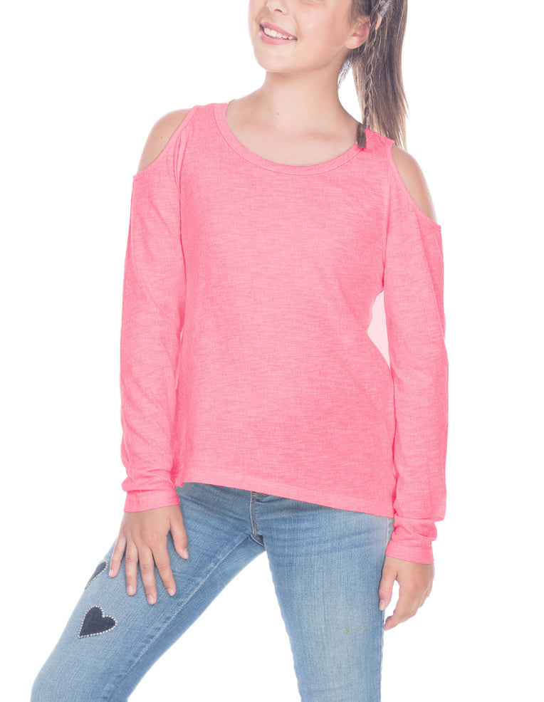 Young Girls Long Sleeve Cold Shoulder Tee 7-16