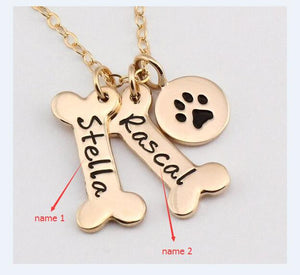Name Necklace Dog Paw Necklace Personalized Dog Necklace Paw Print Dog Bone Initial Charm Pet Jewelry for gift YLQ0388