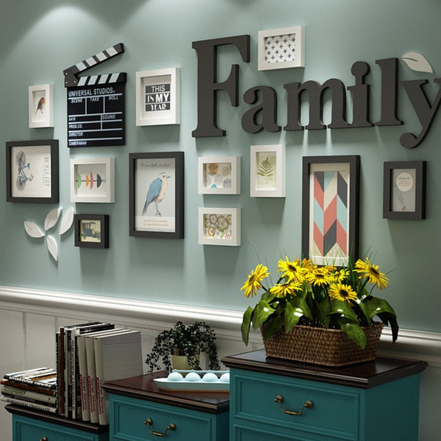 12 Piece Sets Wood Photo Picture Frames Home Decor Modern Room Wall Painting Art Decoration with Wooden Letters Poster Frame