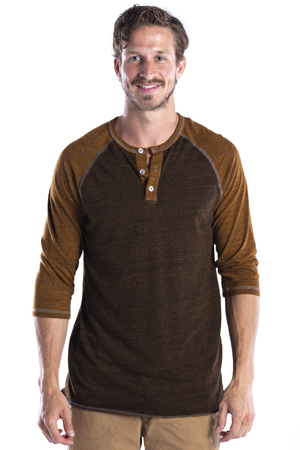 Men's 3/4 Sleeve Henley - Over-Dyed